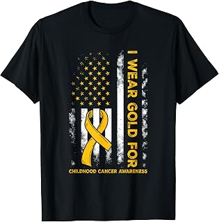 Gold Childhood Cancer Awareness Us Flag Ribbon Unisex T-shirt, Sweatshirt, Hoodie (1)