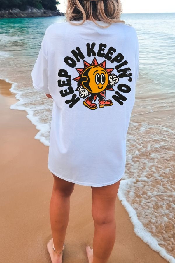 Keep Keepin Retro Positivity Vintage Comfort Colors Oversized Summer Tee Mental Health Groovy Sunshine (4)