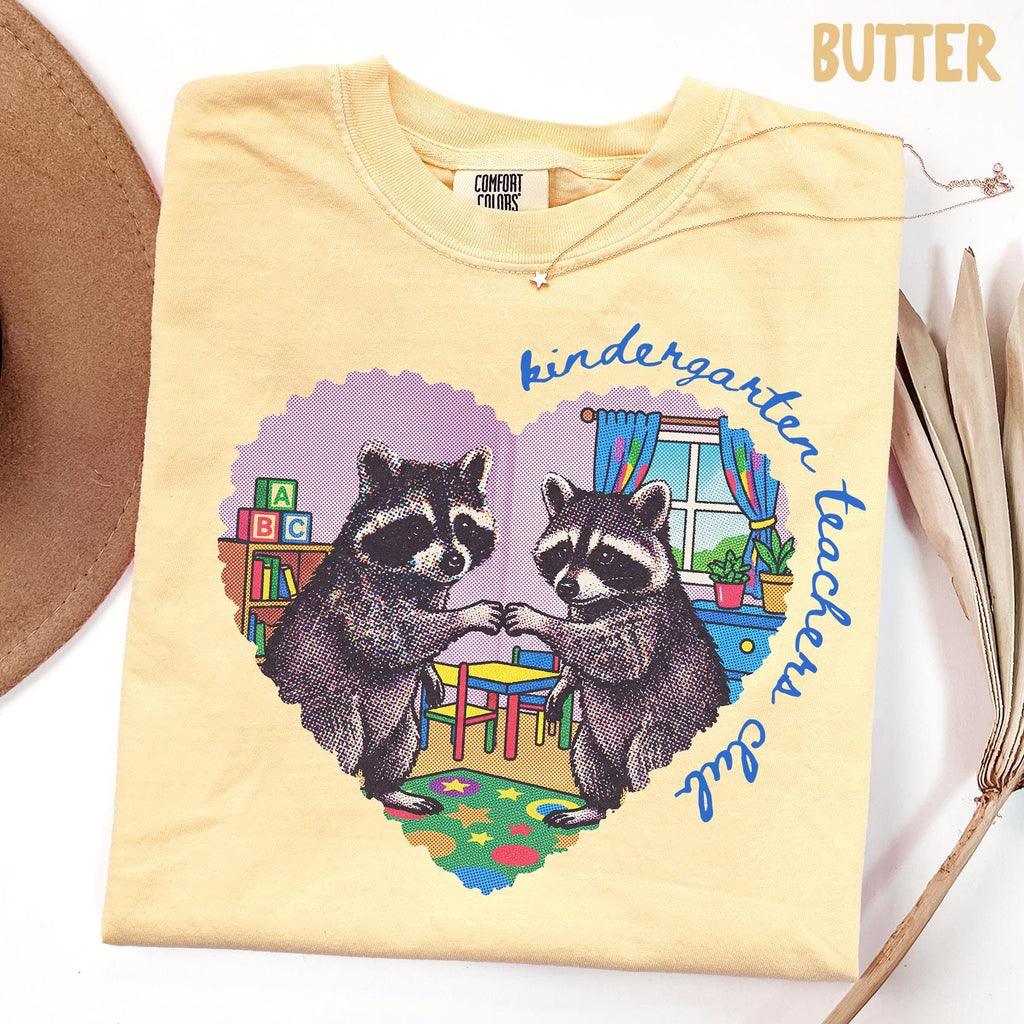 Comfort Colors Kindergarten Raccoon Teacher Tee Kindergarten Back School Kindergarten Department Crew Squad (2)