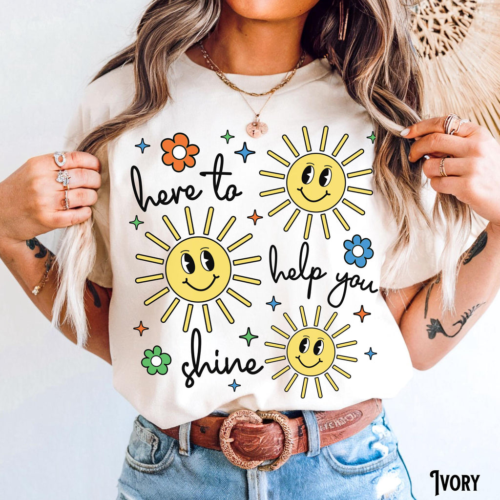 Comfort Colors Teacher Back School Garment-Dyed Tee Here Help Shine Teaching Tee (1)