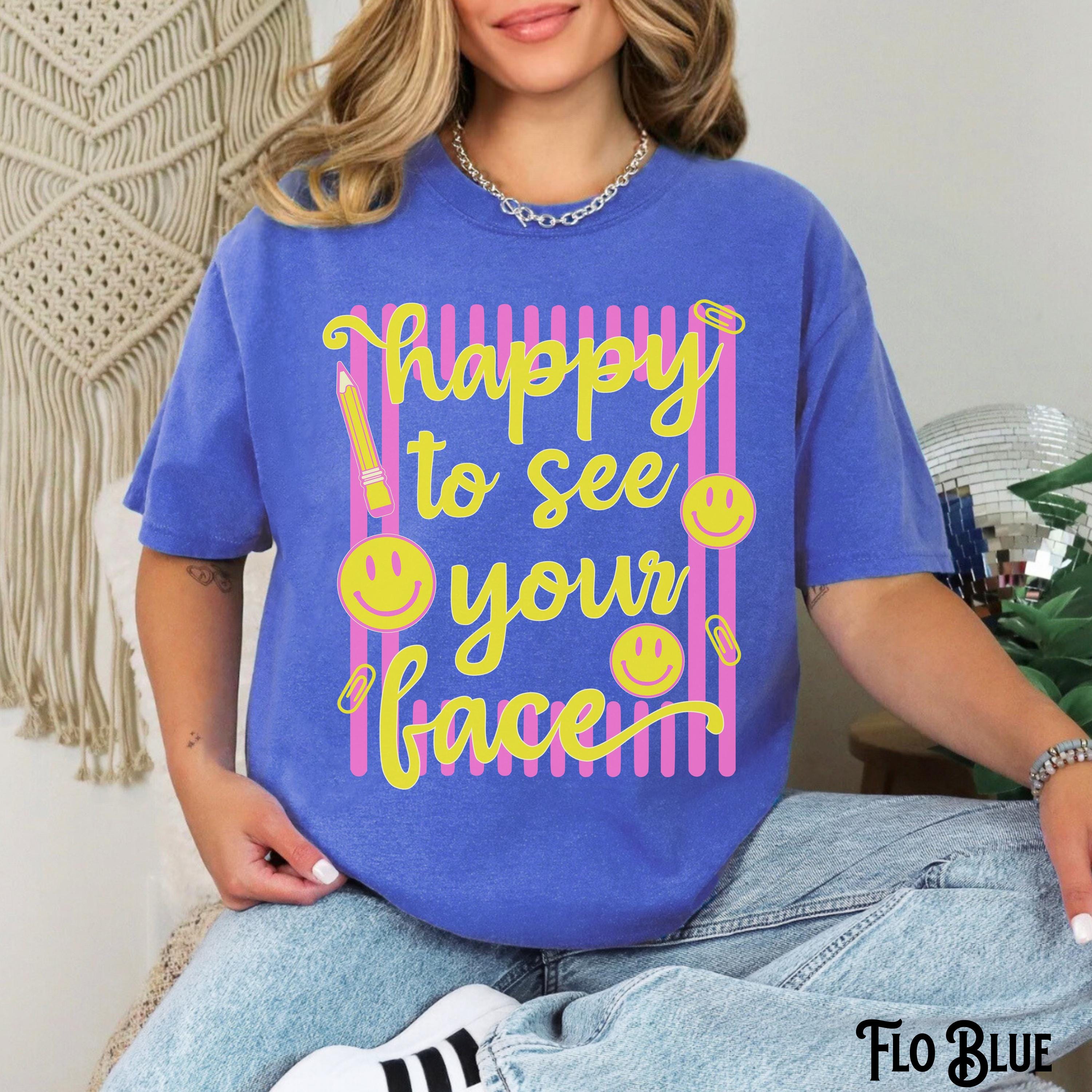 Teacher Back School Teaching Tee Comfort Colors Happy See Face Stripes First Day School Supplies (1)