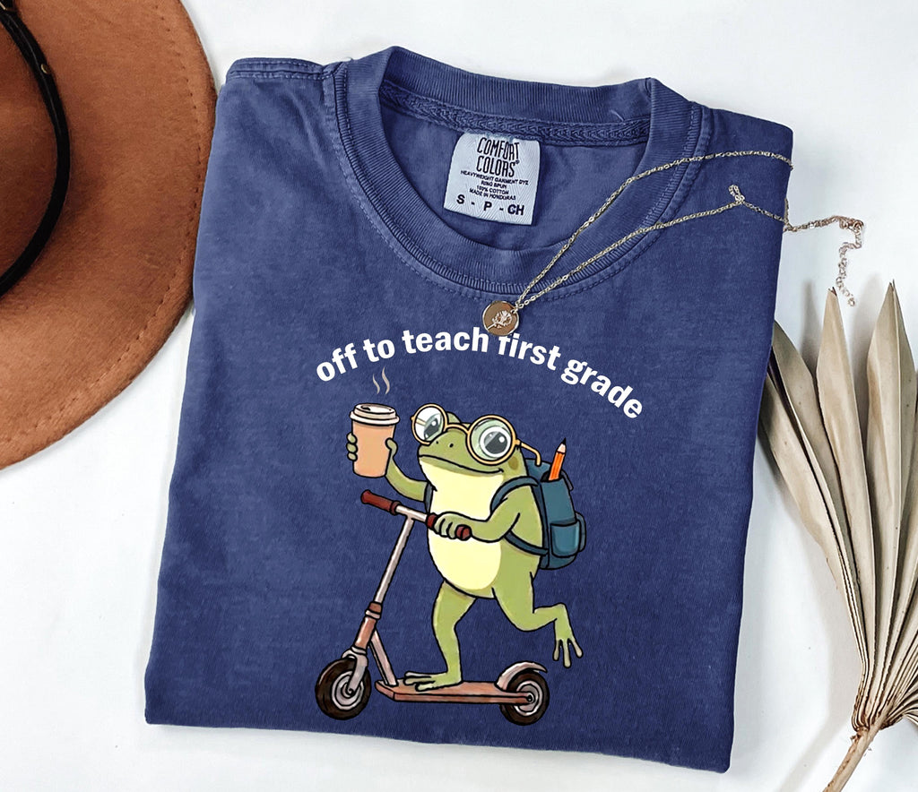 Comfort Colors First Grade 1st Grade Teacher Back School Silly Off Teach Frog Iced Coffee Tee School (2)