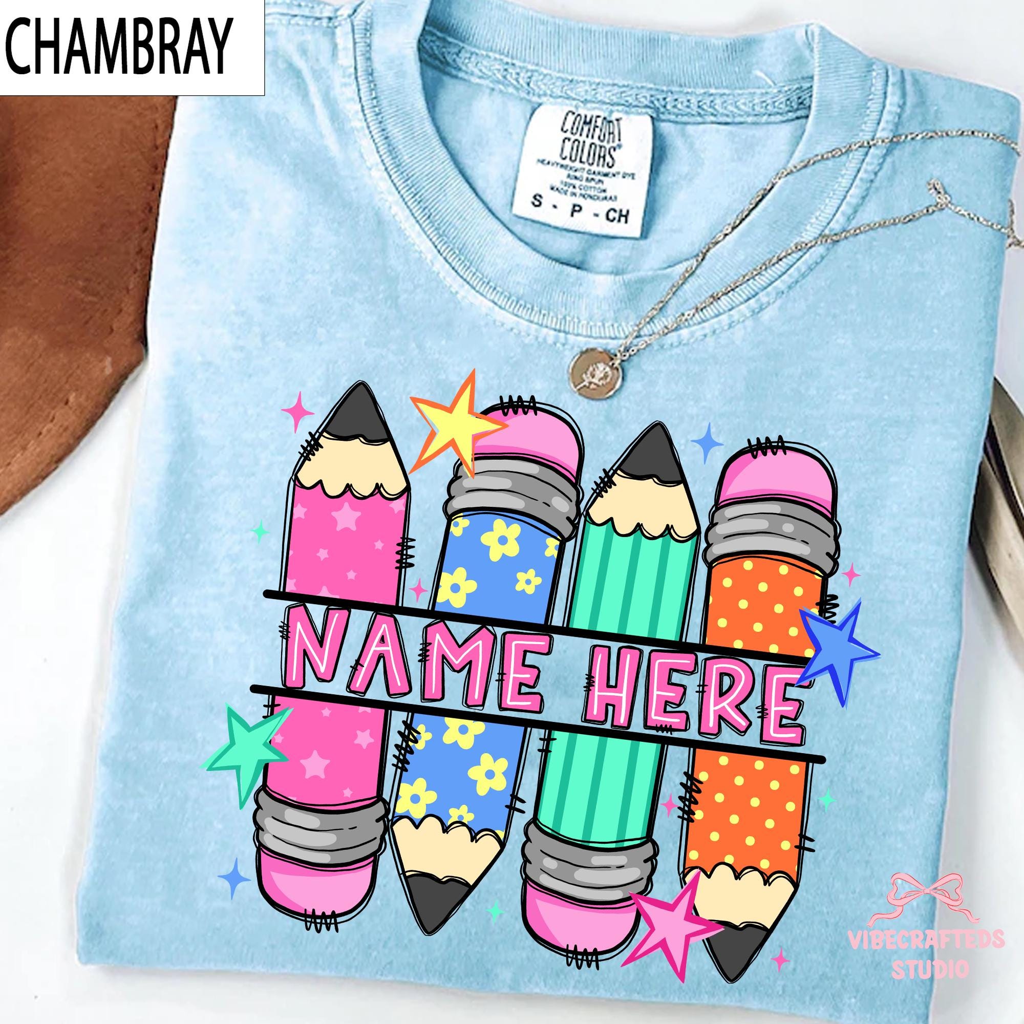 Custom Pencil Name Personalized Teacher Pencil Doodles Back School Tee Comfort Colors Teacher (2)