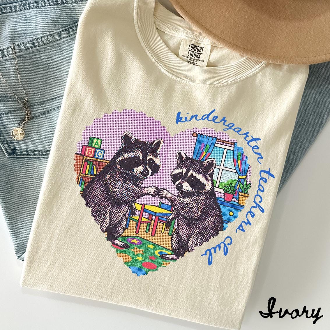 Comfort Colors Kindergarten Raccoon Teacher Tee Kindergarten Back School Kindergarten Department Crew Squad (1)