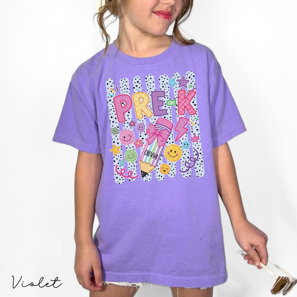 Personalized Pre-K Stripes Custom Striped Back School Tee First Day Pre-Kindergarten (4)