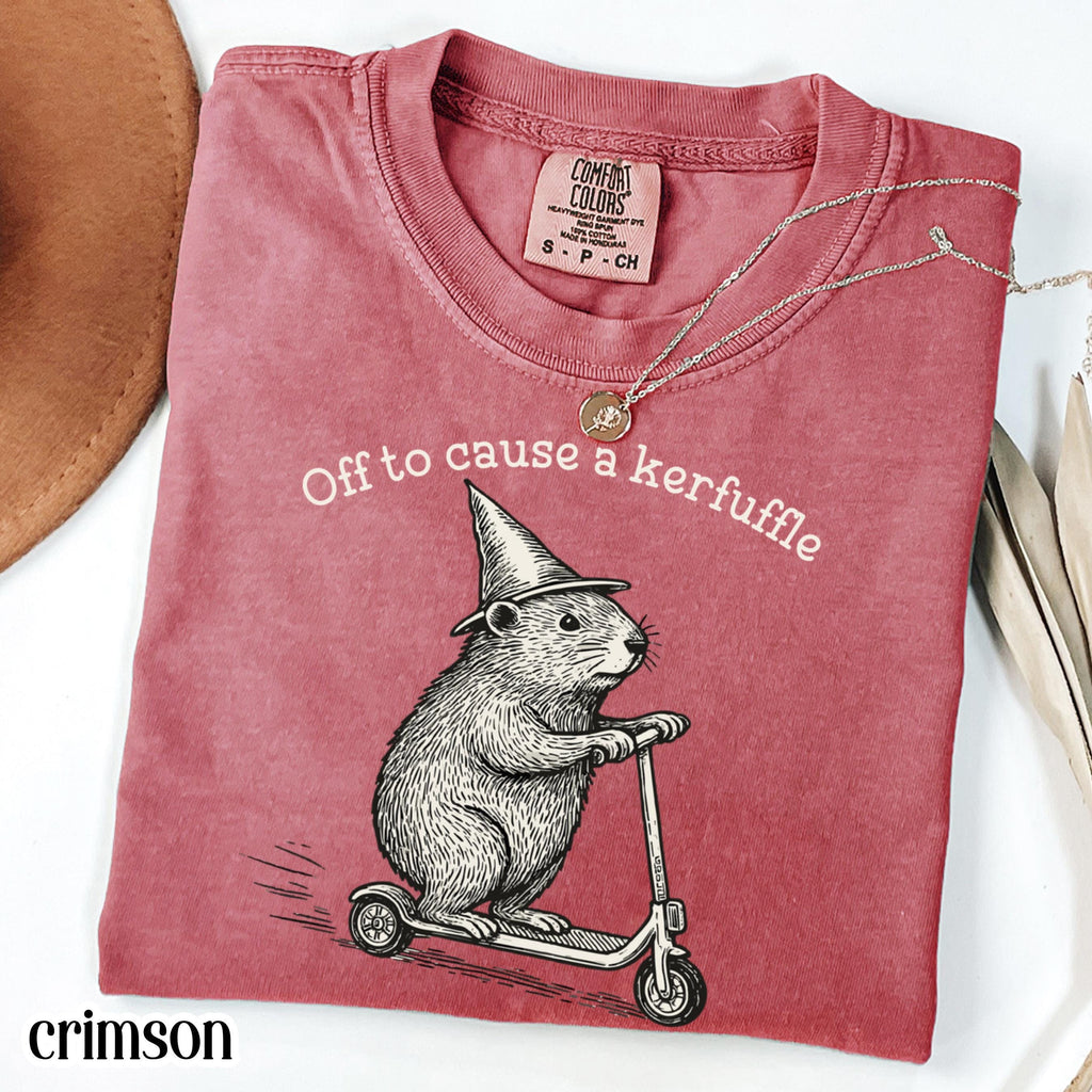 Off Cause Kerfuffle Comfort Colors Groundhog Scooter Silly Animal Mental Health Tee Humor Sarcastic (4)