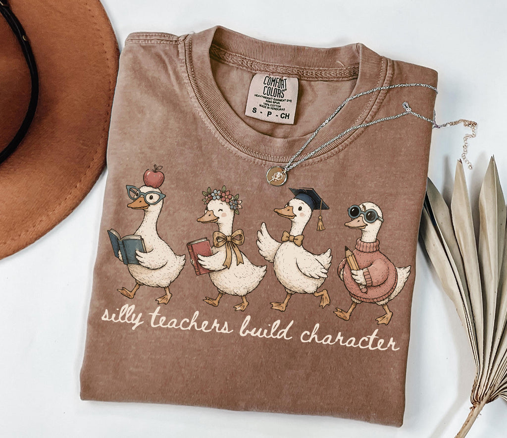 Comfort Colors Silly Teachers Build Character Goose Teacher Back School Teacher Appreciation School Matching Tee (3)