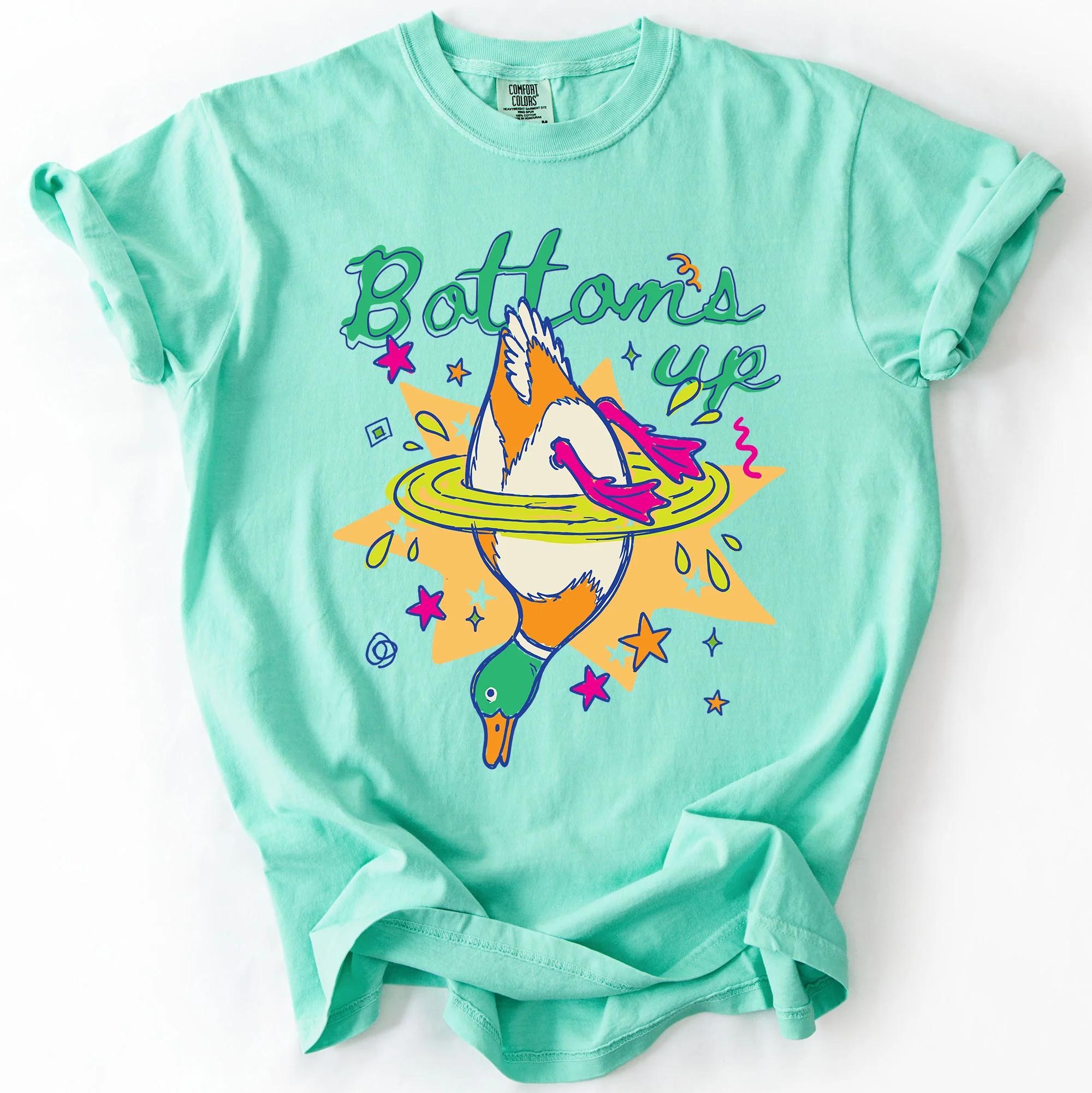Bottoms Duck Colorful Preppy Mallard Dabbling Splashy Vintage Coastal Weekend Comfort Colors Tee (4)