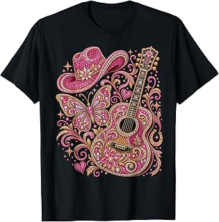 Pink Bling Cowgirl Guitar Western Rhinestone Butterfly Unisex T-shirt, Sweatshirt, Hoodie (1)