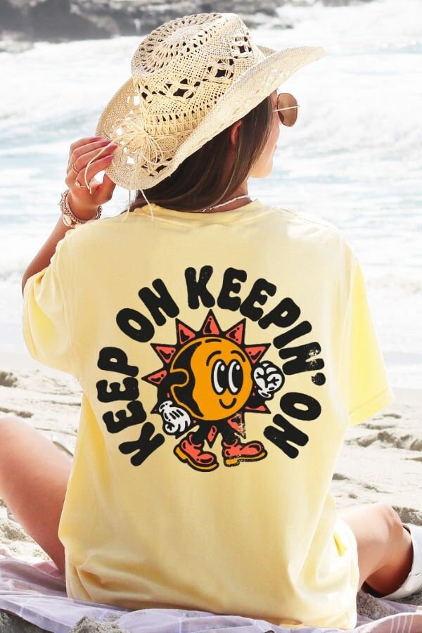 Keep Keepin Retro Positivity Vintage Comfort Colors Oversized Summer Tee Mental Health Groovy Sunshine (1)