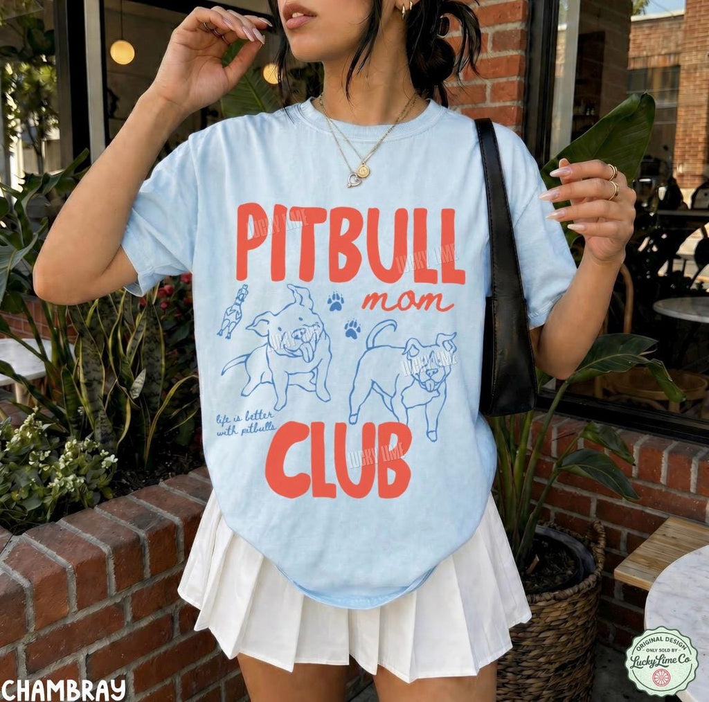 Pitbull Mom Club Pit Bull Dog Mom Staffordshire Terrier Dog Lover Rescue Dog Fur Mama Dog Mama Tee (3)