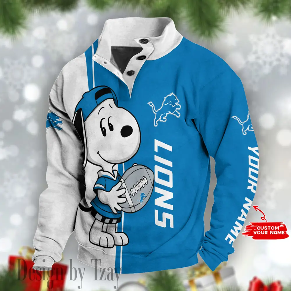 Detroit Lions Cute Cartoon Dog Stand Collar Sport Sweatshirt
