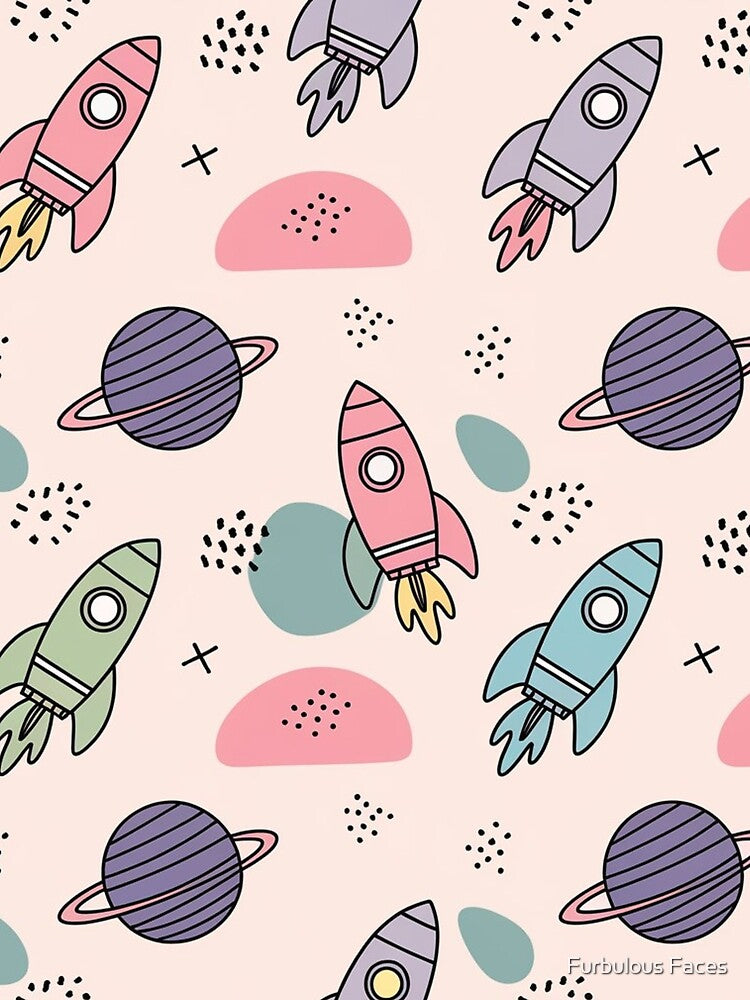Retro Rocket Space Pattern by Furbulous Faces