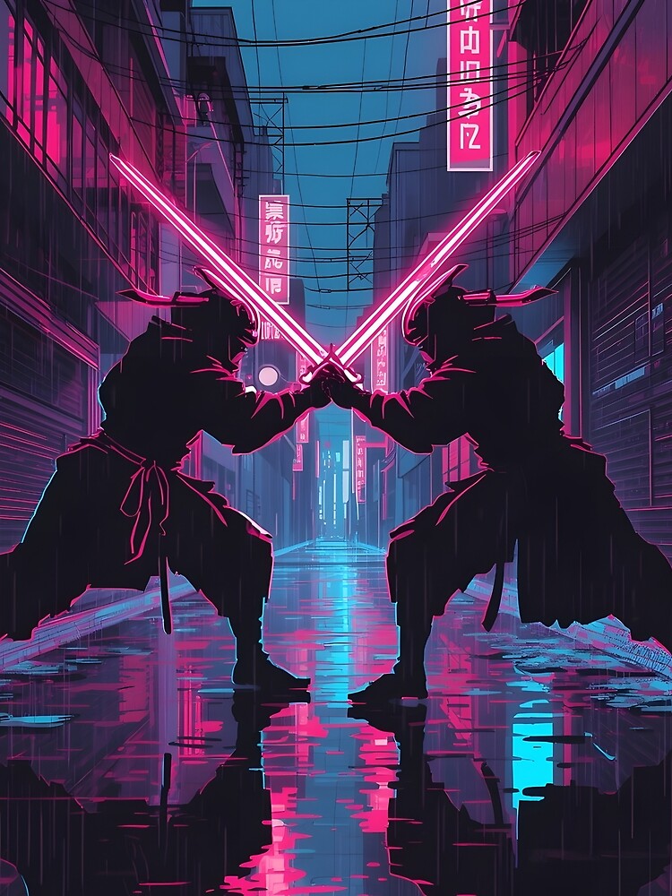 Neon Samurai Showdown – Cyberpunk Pixel Art Fight Scene by ThePixelArchive