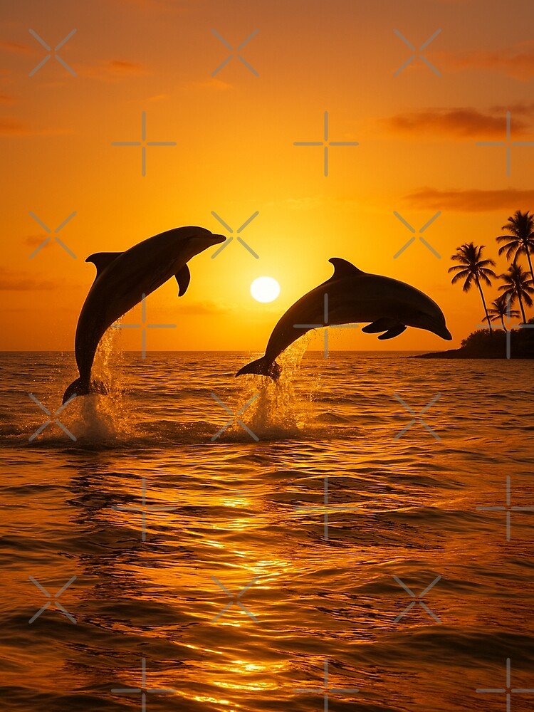 Leaping Dolphins in a Tropical Sunset by Enchanting Art Vista