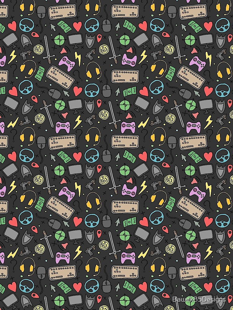 Colorful Retro Gaming Doodle Pattern For Gaming Lover by Bawek85Designs