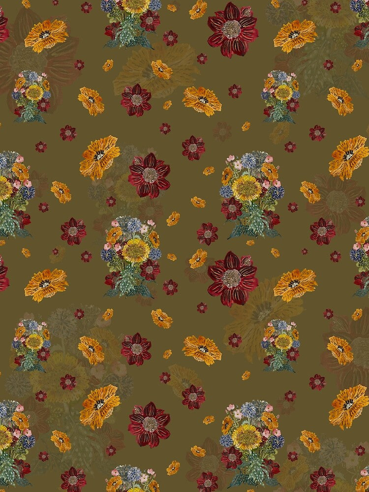 Bouquet flower seamless pattern on ocher background by Yana Mustafina | Boho Soulful Designs