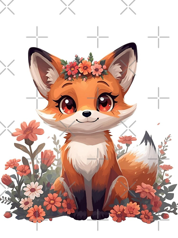 Cute fox with flower wreath by SimonsDesignArt