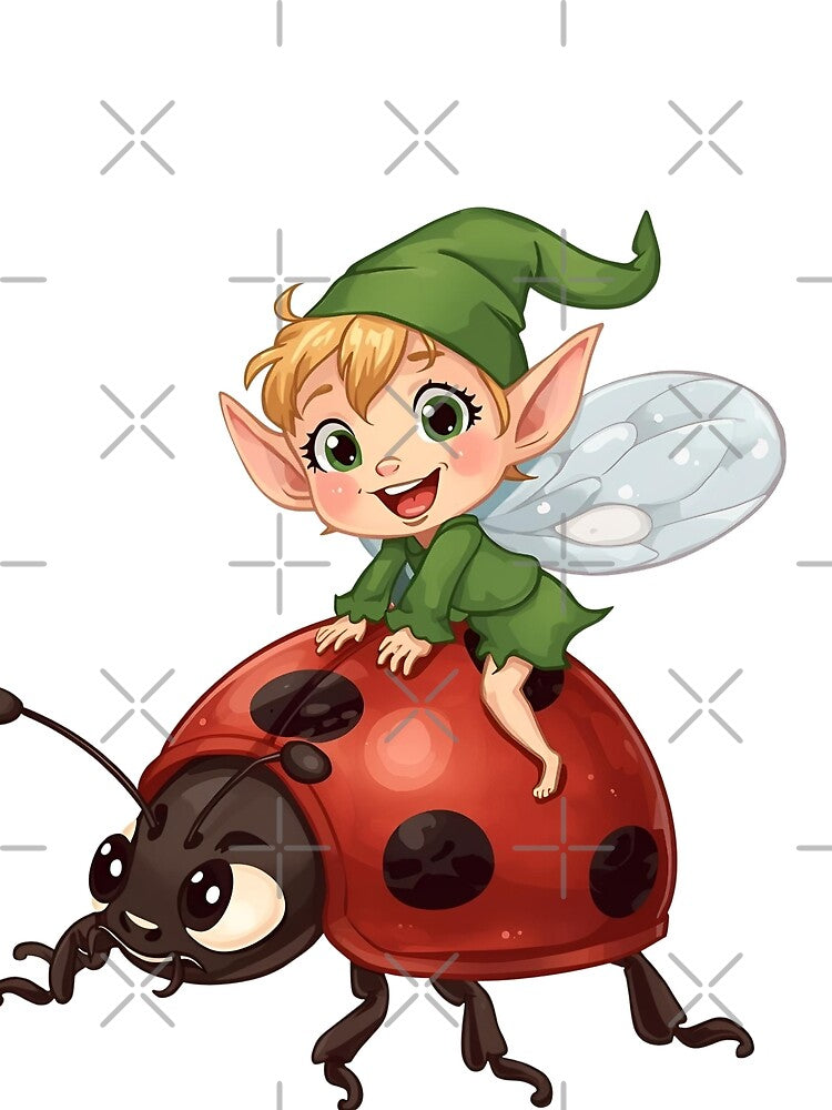 Funny elf riding on a ladybug by SimonsDesignArt