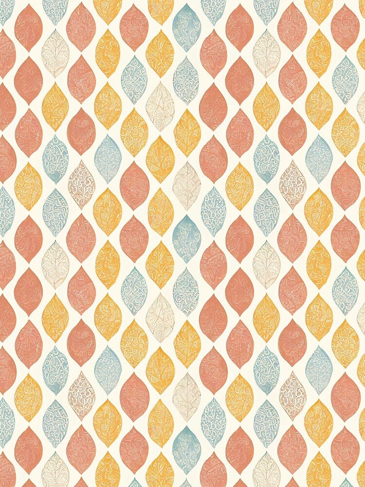Washed Out Colored Boho Leaves Pattern - Yellow, Red, Beige, Blue, Light Background by kougan