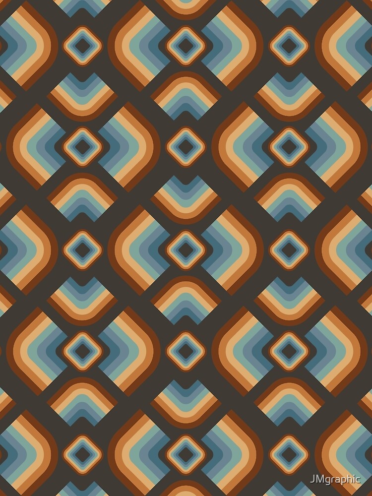 Mid Century Modern Retro Geometric Pattern – 70s Diamond - Brown, teal blue by JMgraphic