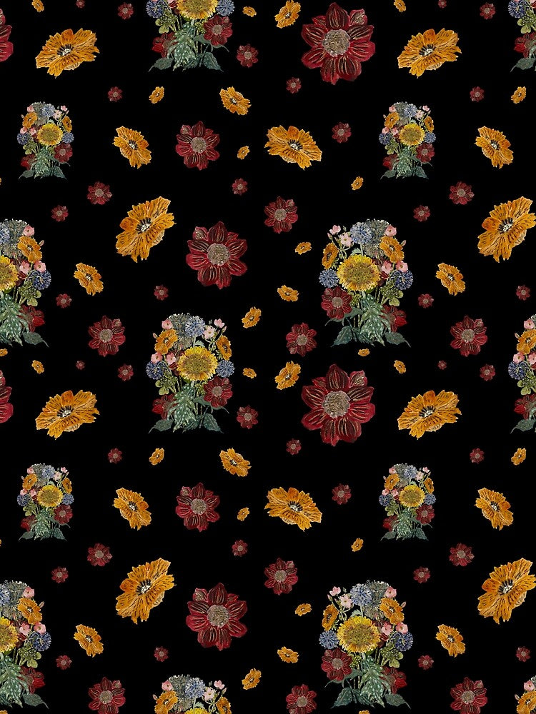 Bouquet flower seamless pattern on black background by Yana Mustafina | Boho Soulful Designs