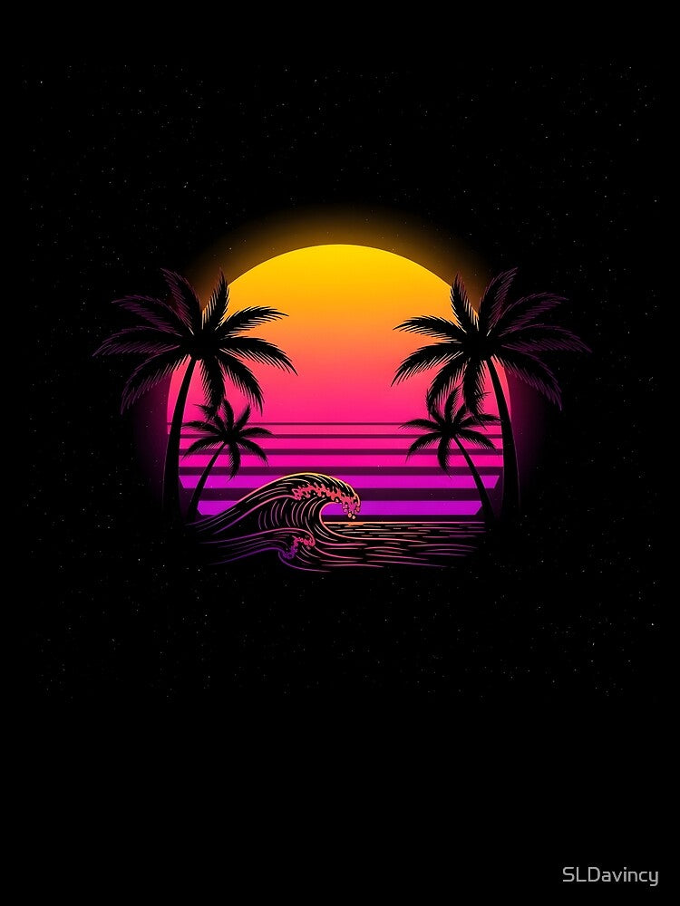 Retro Sunset Wave Vaporwave Aesthetic 80s Neon Beach T-Shirt by SLDavincy