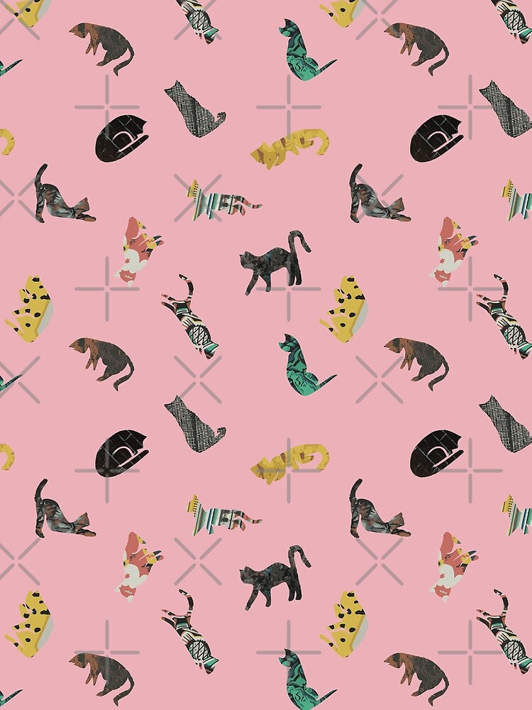 Cats yoga collage in pink by Guizzo