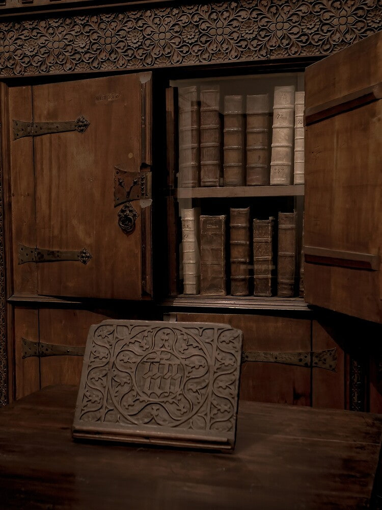 Old bookshelf at Hungarian National Museum in Budapest, Hungary by mitzobs