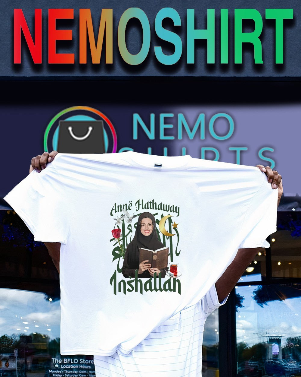 Anne Hathaway actor Inshallah rose shirt