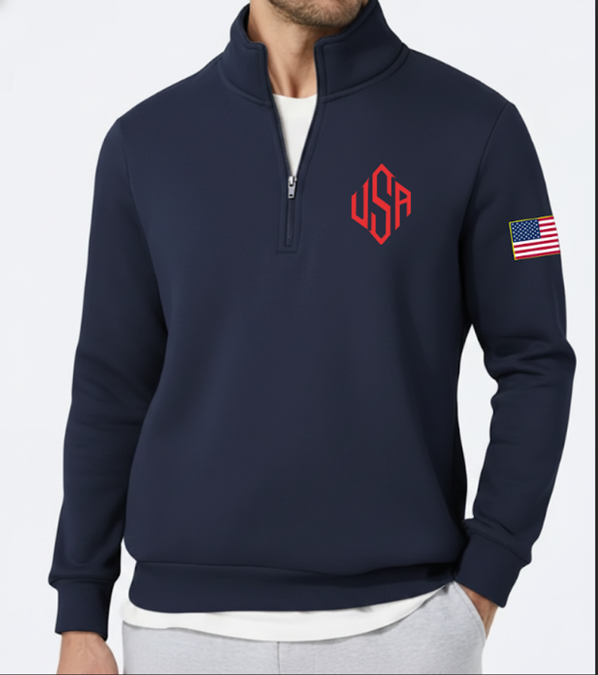 Embroidered Quarter Zip Sweater, USA Pride Shirt, Veteran Gift