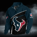 Texans Buttoned Collar Sweatshirt With Custom Name