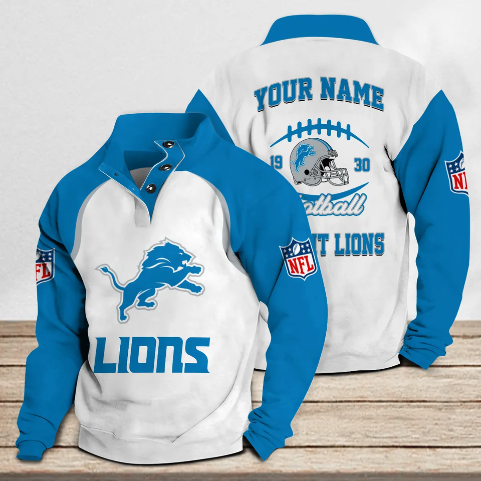 Detroit Lions Casual Custom Stand Collar Sweatshirt