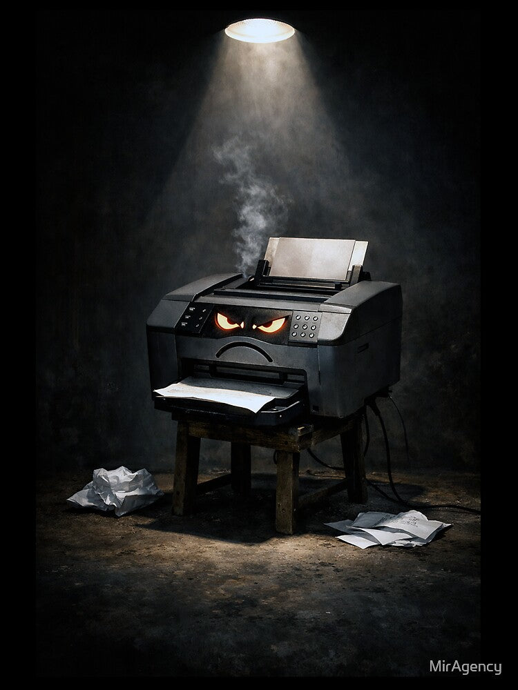 Angry Printer – Office Rage Dark Humor Art by MirAgency