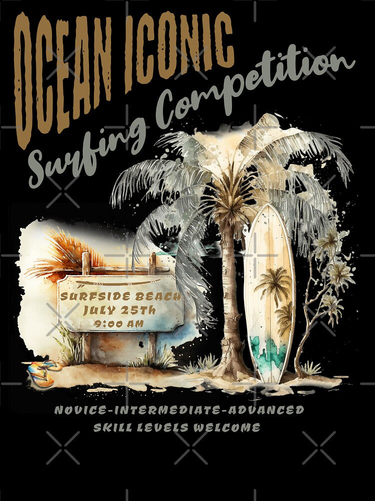 Classic Retro Surfing, Tropical Surfing Competition Design by OceanIconic