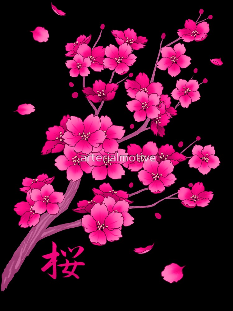 Falling Neon Hot Pink Sakura Cherry Blossom by arterialmotive