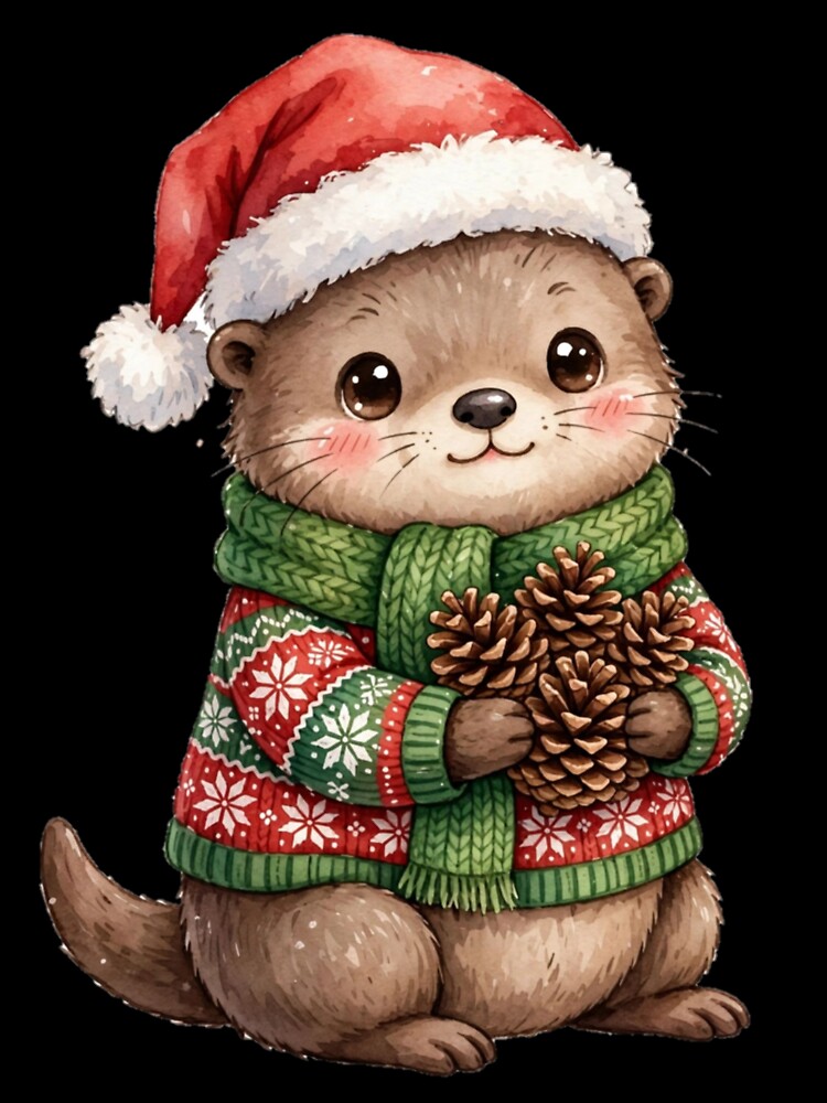 Christmas Otter with Pinecone and Cozy Sweater by PunchDrop