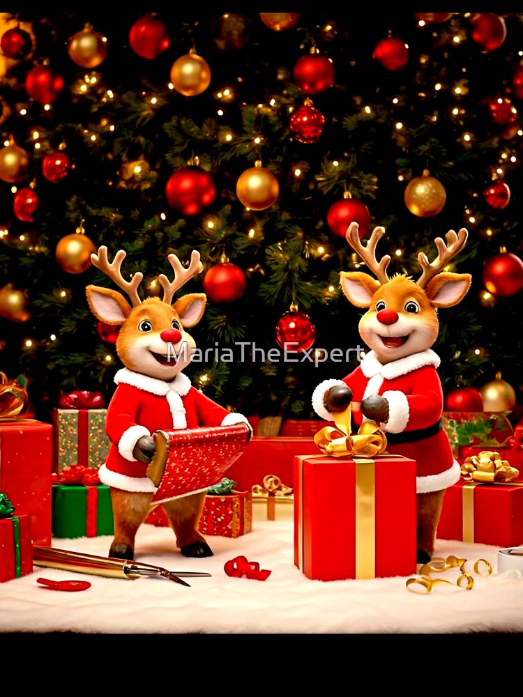 Happy Reindeers under Christmas Tree by MariaTheExpert