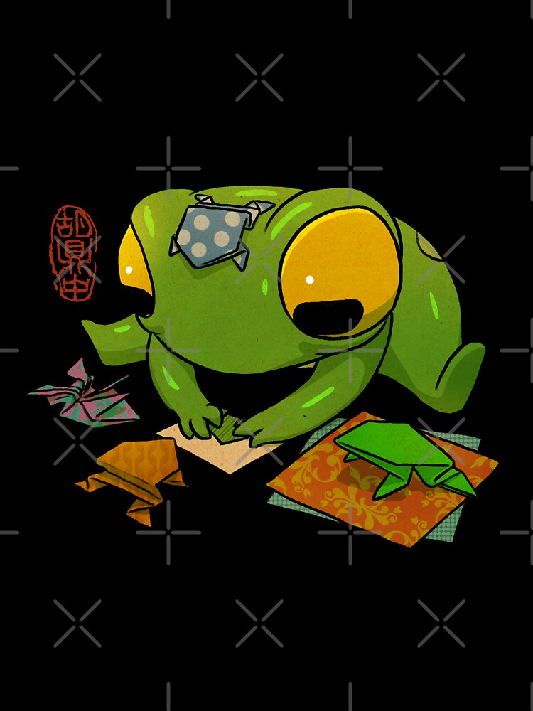 cute frog making origami artwork asian style by DingHuArt