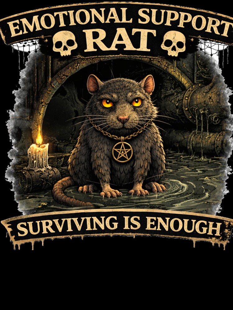 Emotional Support Rat – Surviving Is Enough Dark Gothic Rat T-Shirt by MoodMinistry