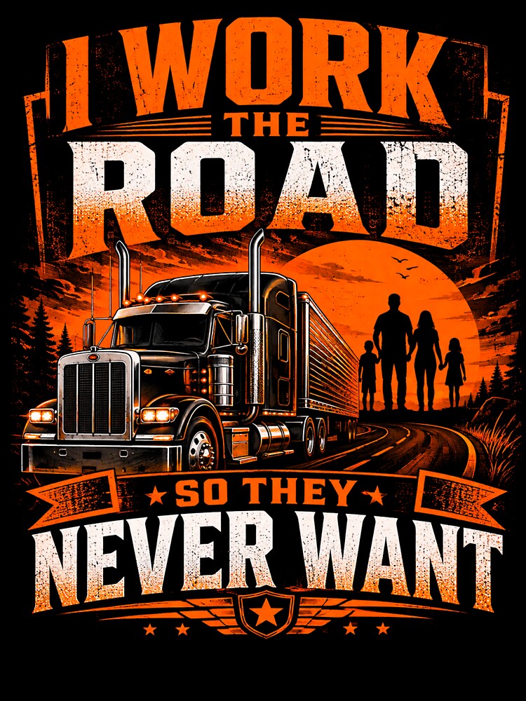 I Work The Road So They Never Want - Trucker Dad T-Shirt by Haque Designs