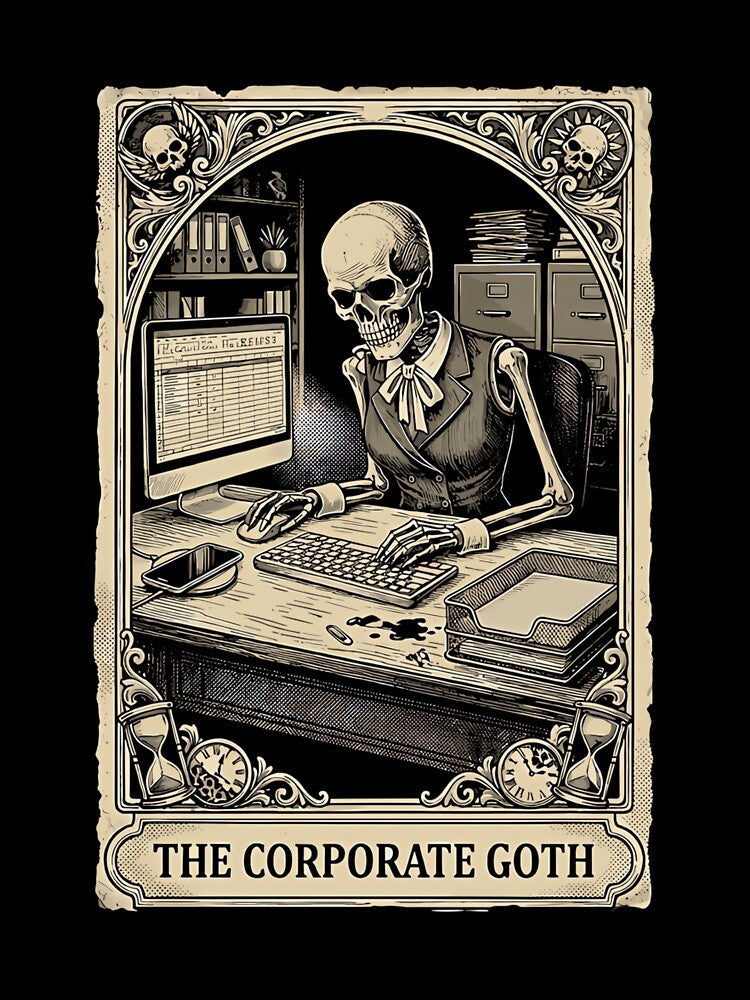 Corporate Goth Tarot Card Skeleton Funny Office Worker by ElaineZPink