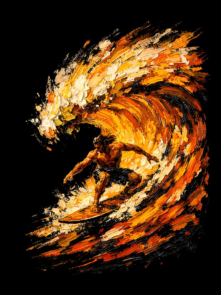 Golden Barrel: Impasto Fire Wave Surfer by WavesStation