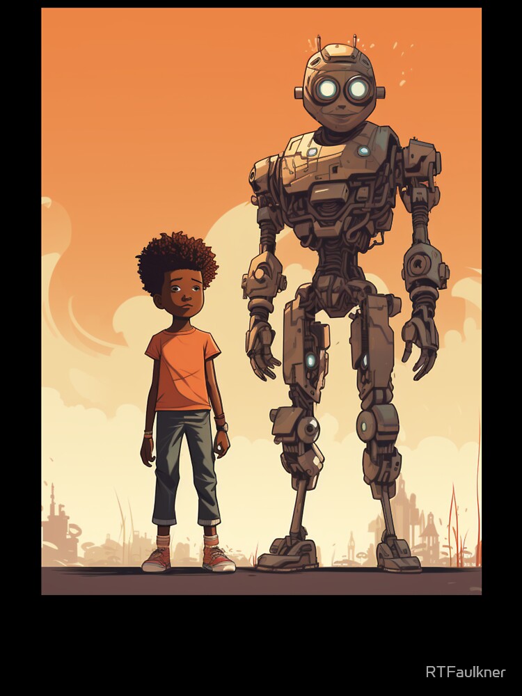 Afrofuturist Boy With Robot Guardian by RTFaulkner
