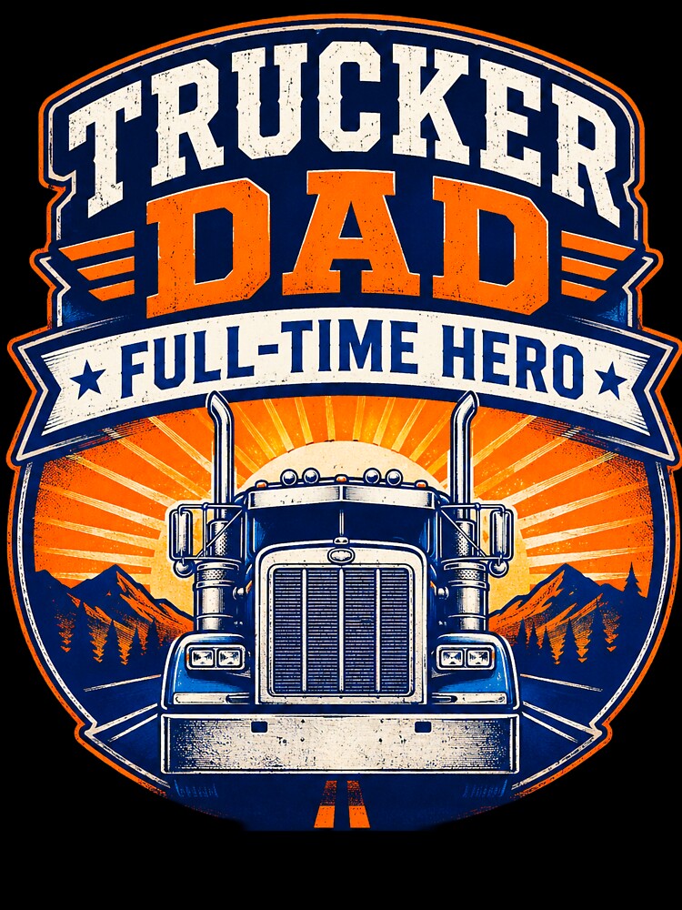 Trucker Dad Full-Time Hero - Vintage Semi Truck T-Shirt by Haque Designs