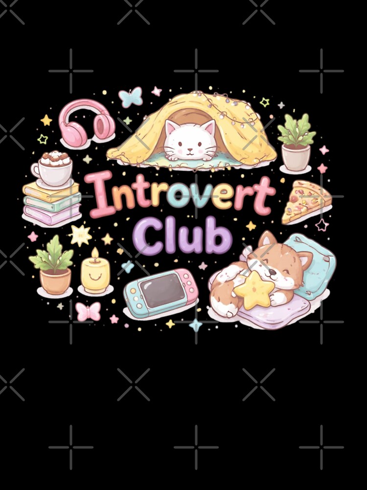 Cute Introvert Club Aesthetic Design | Cozy Introvert Life Pastel Kawaii Art | Anti Social Club Funny Quote by Sanika arts