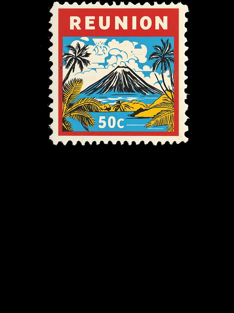 Vintage Réunion Island Postage Stamp Art - Piton de la Fournaise Volcano by tiigerdad