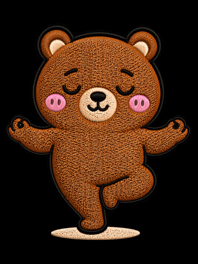 Cute Yoga Bear Embroidery Style – Kawaii Meditating Balance Pose Animal Sticker, Calm Zen Aesthetic Design by ColorSplash123