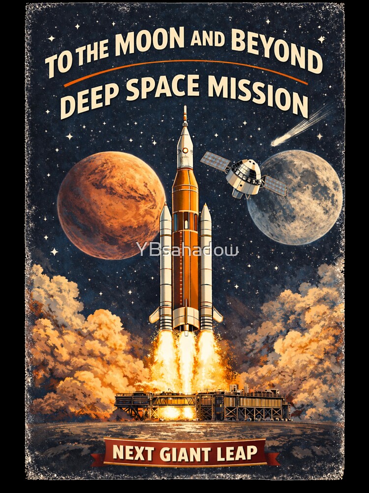Vintage Space Rocket Launch Poster – Deep Space Mission by YBsahadow