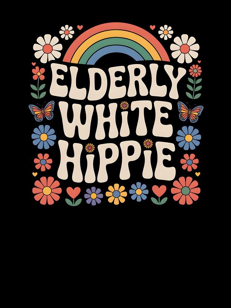 Elderly White Hippie Retro Rainbow Flowers Groovy Design by MissRasheedHam